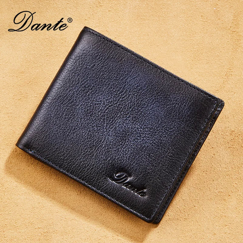 Dante 2023 Men's Leather Wallets RFID Anti-theft Brush Short Clips 100% Head Layer Cowhide Retro Casual Vertical Purse Money Bag