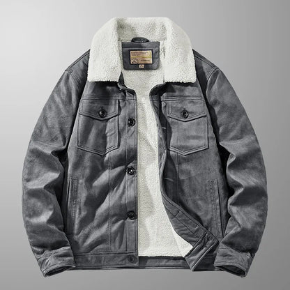 New Winter Men Fleece Warm Suede Leather Jackets Man Multi-pockets Casual Leather Coats Quality Male Fashion Down Jackets Size 4