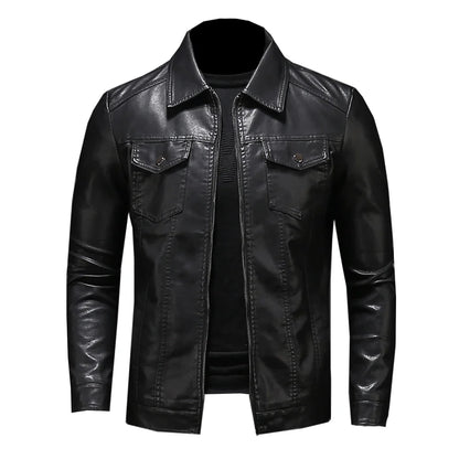 Men's Motorcycle Leather Jacket Large Size Pocket Black Zipper Lapel Slim Fit Male Spring Autumn High Quality PU Coat