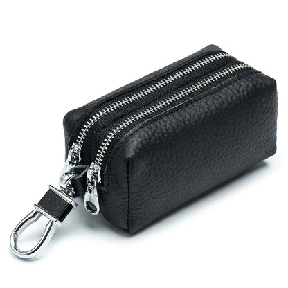 Genuine Top Grain Leather Double Layer Key Case Large Capacity Multifunctional Wallet for Men and Women, Card Holder Coin Purse