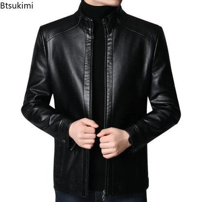 New Spring Autumn Leather Jackets Men Middle-aged Dad Installed Sheepskin Casual Business PU Jacket Male Faux Leather Suit Coats