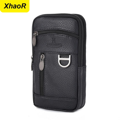 Men Waist Bag Mobile Phone Bag Outdoor PU Leather Wearable Belt Sports Waterproof Small Hanging Bag Business Leisure Coin Purse