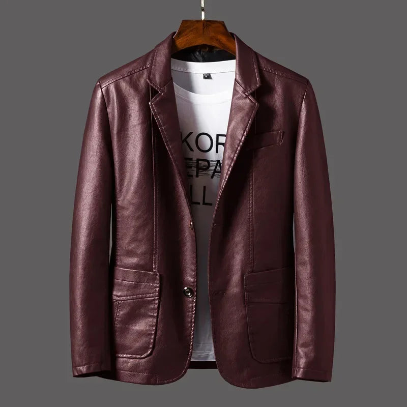 2026 Men's Leather Jackets Lapel Business Leather Jackets Men Pu Blazers Korean Style Slim Fashion Leather Coat Plus Size M-6XL