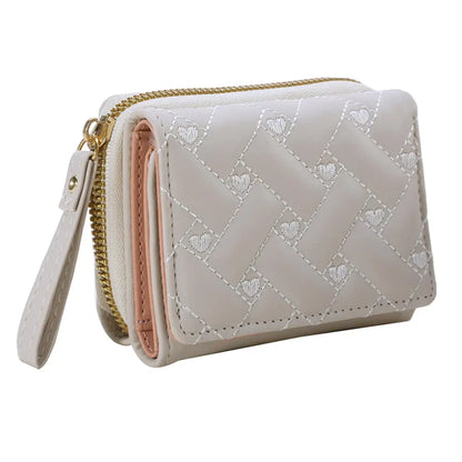 PU Leather Tri-Fold Wallet for Women Embroidery Multiple Card Slots Purse with Coin Pocket Minimalist Cash Card Holder