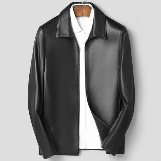 Men's Black Genuine Leather Jacket Sheepskin Lapel Big Size 8XL Handsome Outerwear for Spring And Autumn