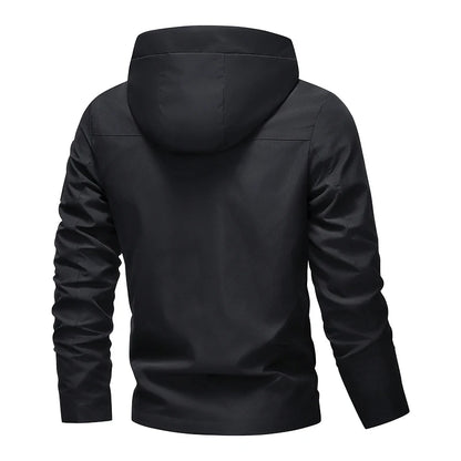 Men Hiking Jacket Spring Autumn Streetwear Fashion Hooded Jacket Casual Zip Up Loose Coat Outdoor Jogging Activewear Windbreaker