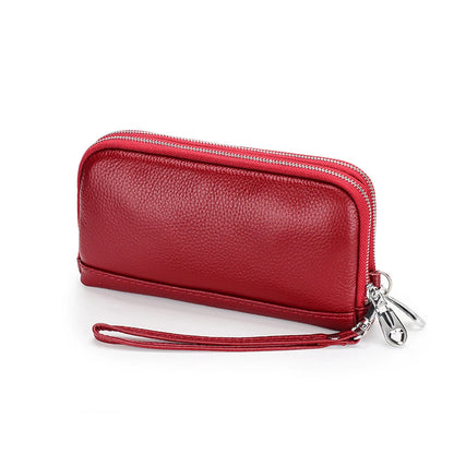 Women Long Wallet Genuine Leather Wristlet Clutch Purse Bag 2-Layer Zipper Wallets Phone Bag Money Purses