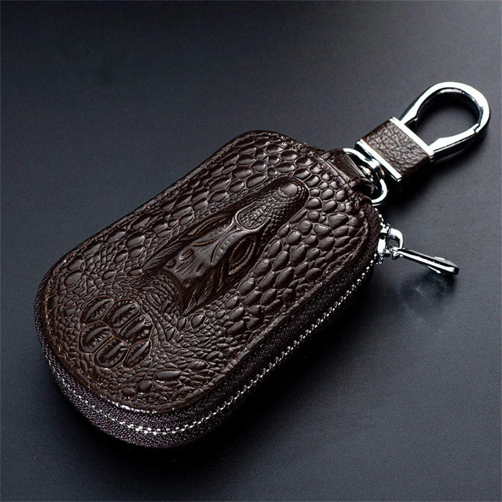 Leather Car Key Case Fashion Mini Men'S Key Wallet Pocket Key Holder Organizer Pouch Keys Organizer Large Capacity Zipper Bag