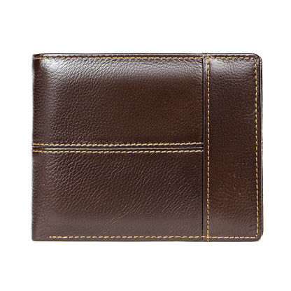 Men's Leather Short Wallet First Layer Cowhide Retro Leather Handbag Men's Anti-theft Card Bag