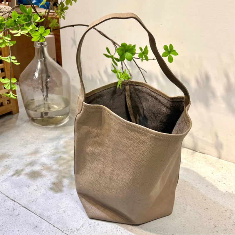 Genuine leather luxury women's bag large capacity commuting Tote bag high-quality  cowhide bucket bag one shoulder handbag