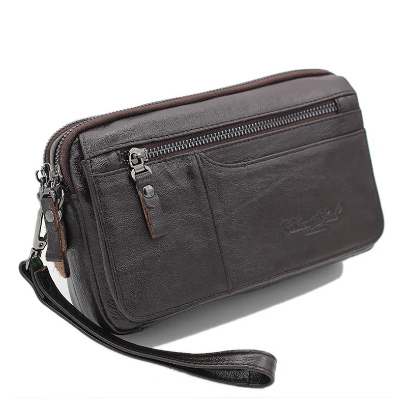 Men Clutch Wallet Bag Long Purse Genuine Leather Cigarette Case Card Holder Pocket Real Cowhide Male Money Handy Wrist Bags