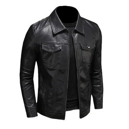 Men's Motorcycle Leather Jacket Large Size Pocket Black Zipper Lapel Slim Fit Male Spring Autumn High Quality PU Coat