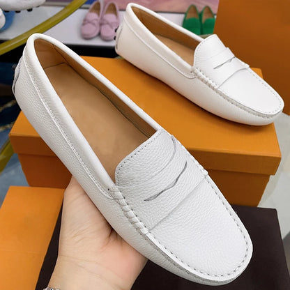 Ladies Spring Summer Genuine Leather Slip-On Shoes Soft Bottom Lightweight Comfortable Walking Flats Casual Office Footwear