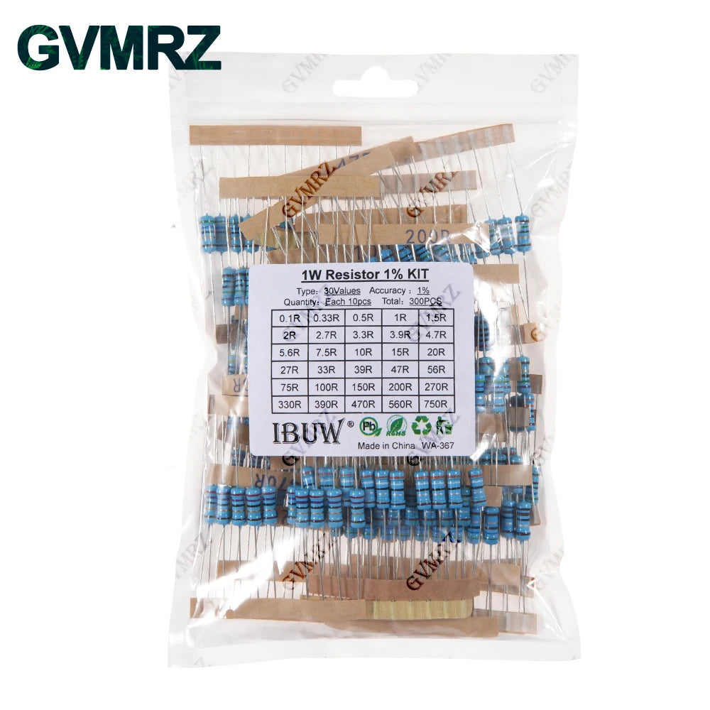 1/4W 1/2W 1W 2W 3W Resistance Set 1% Metal Film Resistor Assortment Kit 1K~820K 0.1R~750R 10K