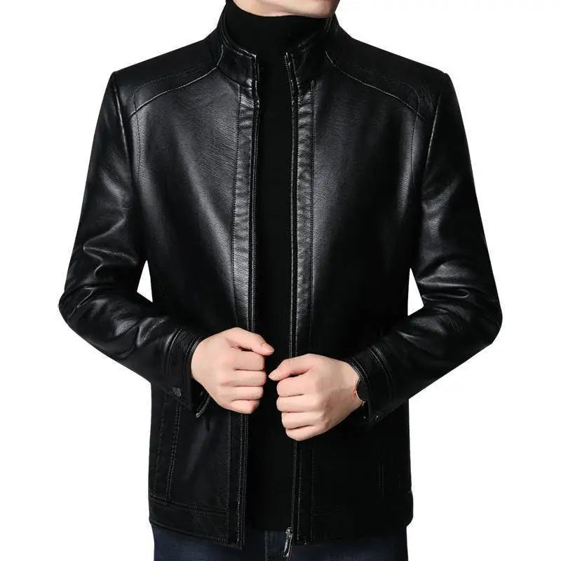 New Spring Autumn Leather Jackets Men Middle-aged Dad Installed Sheepskin Casual Business PU Jacket Male Faux Leather Suit Coats