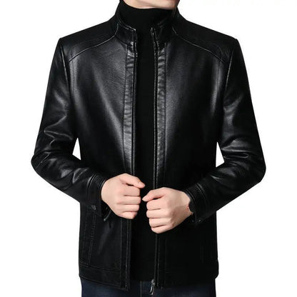 New Spring Autumn Leather Jackets Men Middle-aged Dad Installed Sheepskin Casual Business PU Jacket Male Faux Leather Suit Coats
