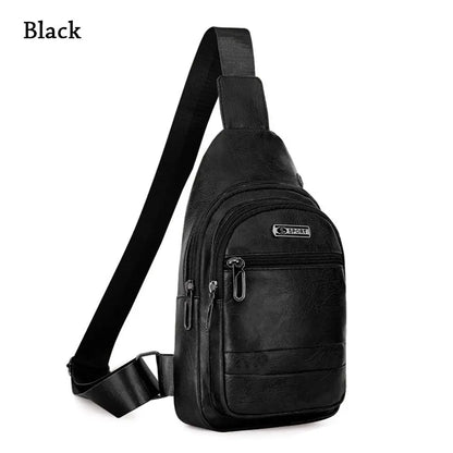 Fashion Men Bags Leather Chest Shoulder Crossbody Bag Zipper Pack Sling Shoulder Bag Outdoor Travel Bags
