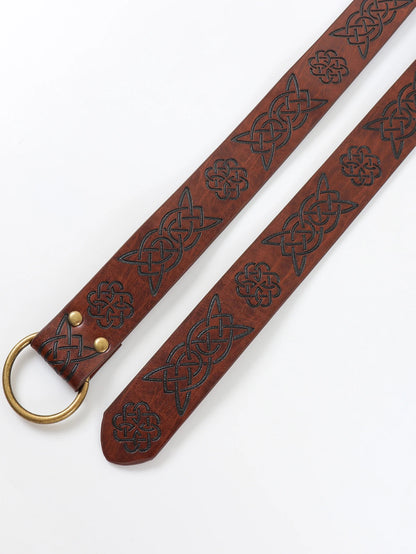 Viking Adventure Warrior Renaissance Belt Celtic Belt Men's Leather Medieval Belt Embossed Cosplay Costume Accessory