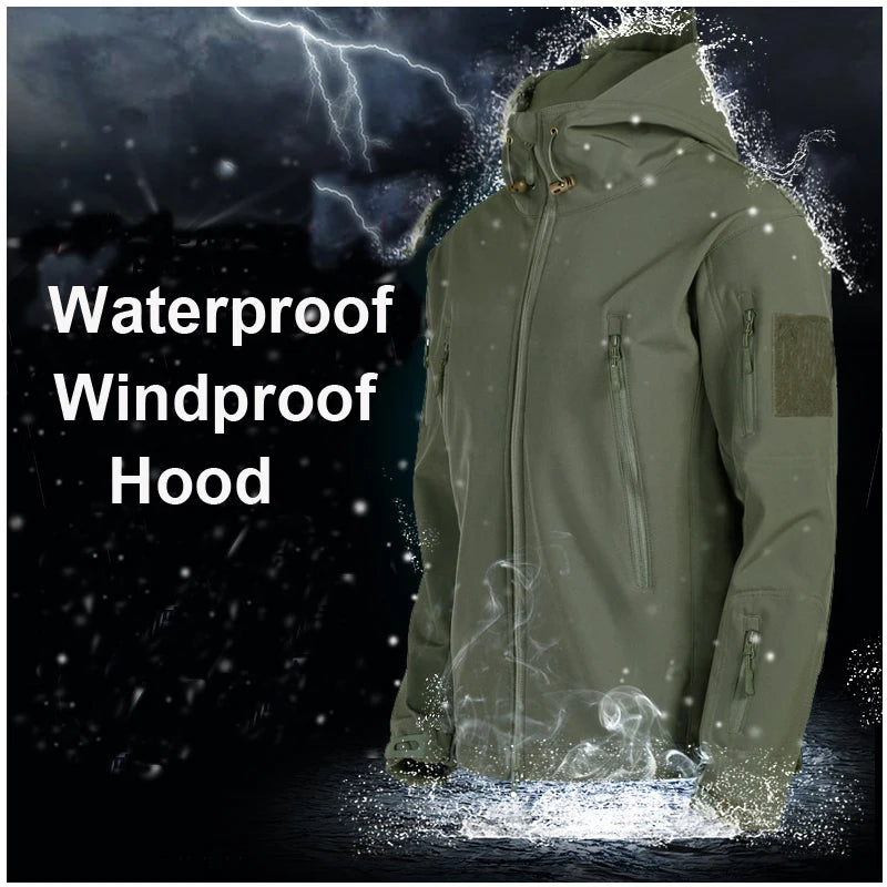Men Military Winter Fleece Sharkskin Tactical Outdoor Jackets Camping Hiking Trekking Hunting Fishing Climbing Cargo Hoodie Coat