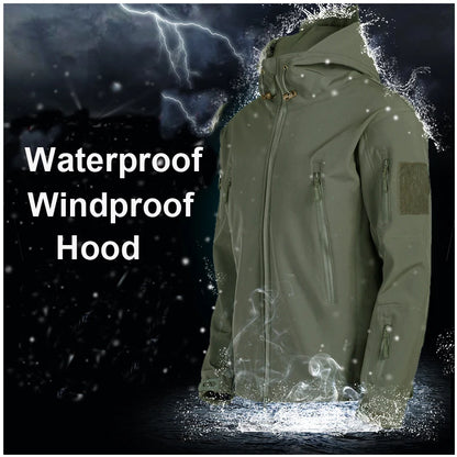 Men Military Winter Fleece Sharkskin Tactical Outdoor Jackets Camping Hiking Trekking Hunting Fishing Climbing Cargo Hoodie Coat
