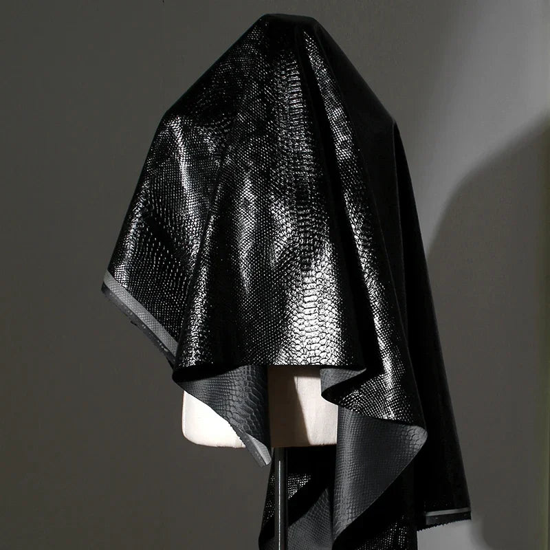 Snake Skin Pattern Matte Three-dimensional Heavy Texture PU Black Leather Textile Fabric Coat Clothing Designer Fabric