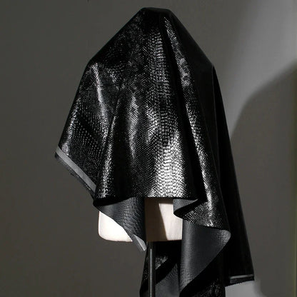 Snake Skin Pattern Matte Three-dimensional Heavy Texture PU Black Leather Textile Fabric Coat Clothing Designer Fabric