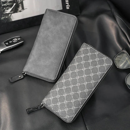 Fashion Men's High Quality Pu Leather  Long Wallet Mobile Phone Card Clip Coin Purse Pattern Plaid Wallet Large Capacity
