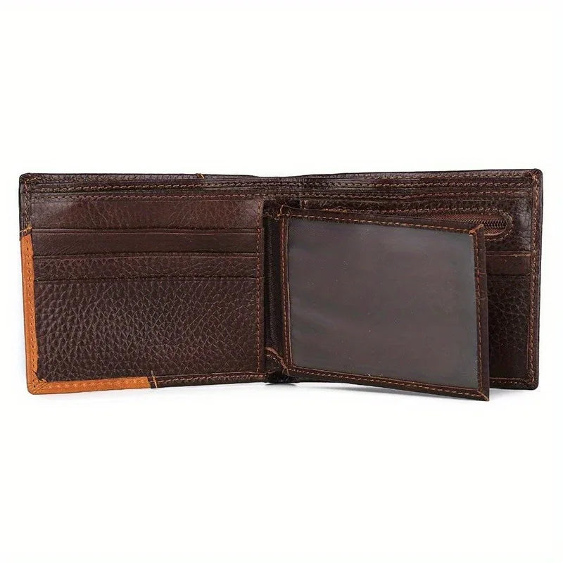 Genuine Leather Men Wallet Many Departments Short Bifold Man Wallets Zipper Coin Pocket Card Holder Purses Male Wallets