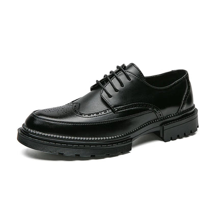 New Leather Shoes for Young Men British Brock Formal Business Increase Casual Black Wedding Groom Lace-Up Men's Shoes
