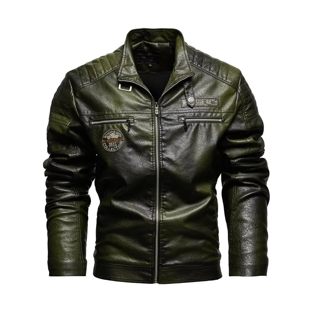 Leather Jacket Men Winter Fleece Motorcycle PU Leahter Jacket Male Stand Collar Casual Windbreaker Ropa De Hombre Coat Plus Size