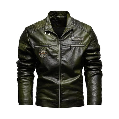 Leather Jacket Men Winter Fleece Motorcycle PU Leahter Jacket Male Stand Collar Casual Windbreaker Ropa De Hombre Coat Plus Size