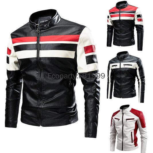 2024 Men's Pu Leather Motorcycle Jackets Fashion Slim Stand Collar Zipper Coats Male Business High-Grade Casual Leather Jackets