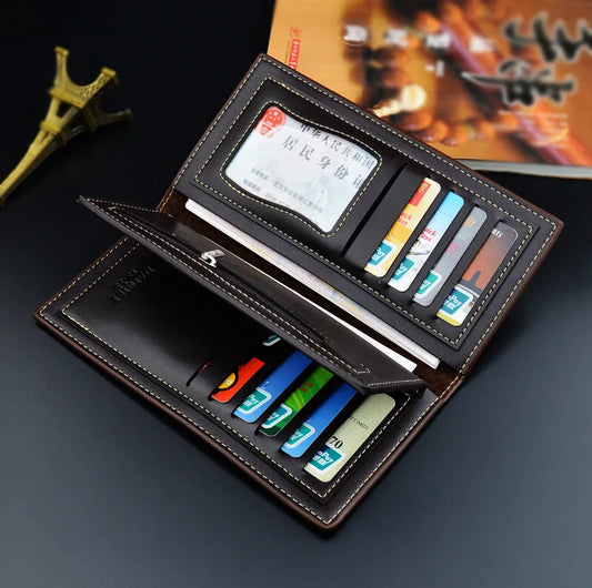New Men's Wallet Men's Long Wallet Multi Card Slim Fashion Litchi Pattern Soft Leather Wallet Large Capacity Suit Bag