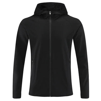 Men Outdoor Jacket Nylon Quick Dry Windproof Hooded Coat With Zipper Pockets Lightweight Fitness Training Hiking Sportswear