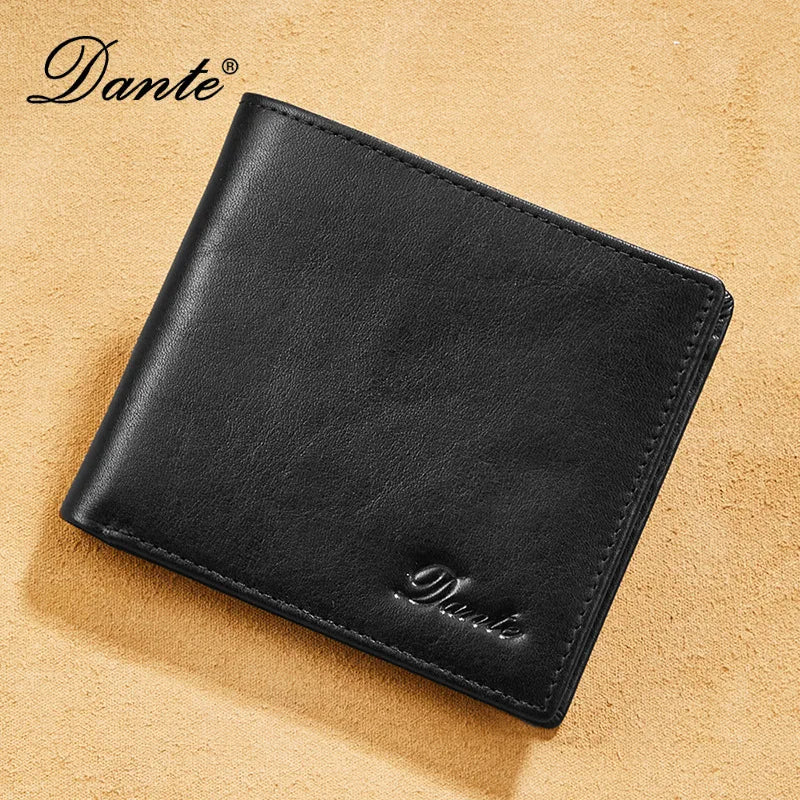 Dante 2023 Men's Leather Wallets RFID Anti-theft Brush Short Clips 100% Head Layer Cowhide Retro Casual Vertical Purse Money Bag
