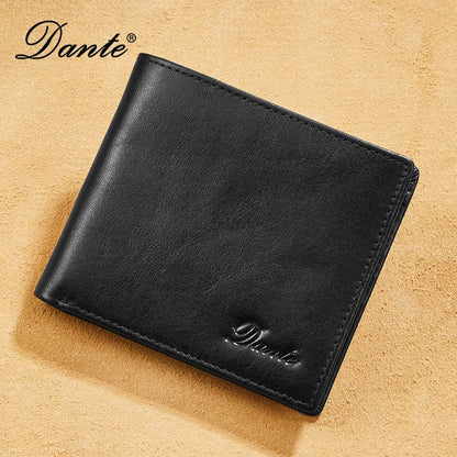 Dante 2023 Men's Leather Wallets RFID Anti-theft Brush Short Clips 100% Head Layer Cowhide Retro Casual Vertical Purse Money Bag