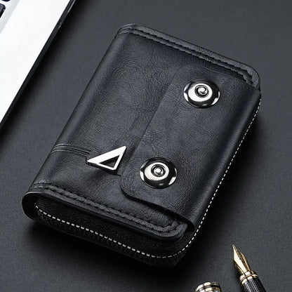 Card Holder Leather Wallet Gift Travel Business Casual Men's Double Buckle Zipper Short Coin Purse Multi-function Money Bags