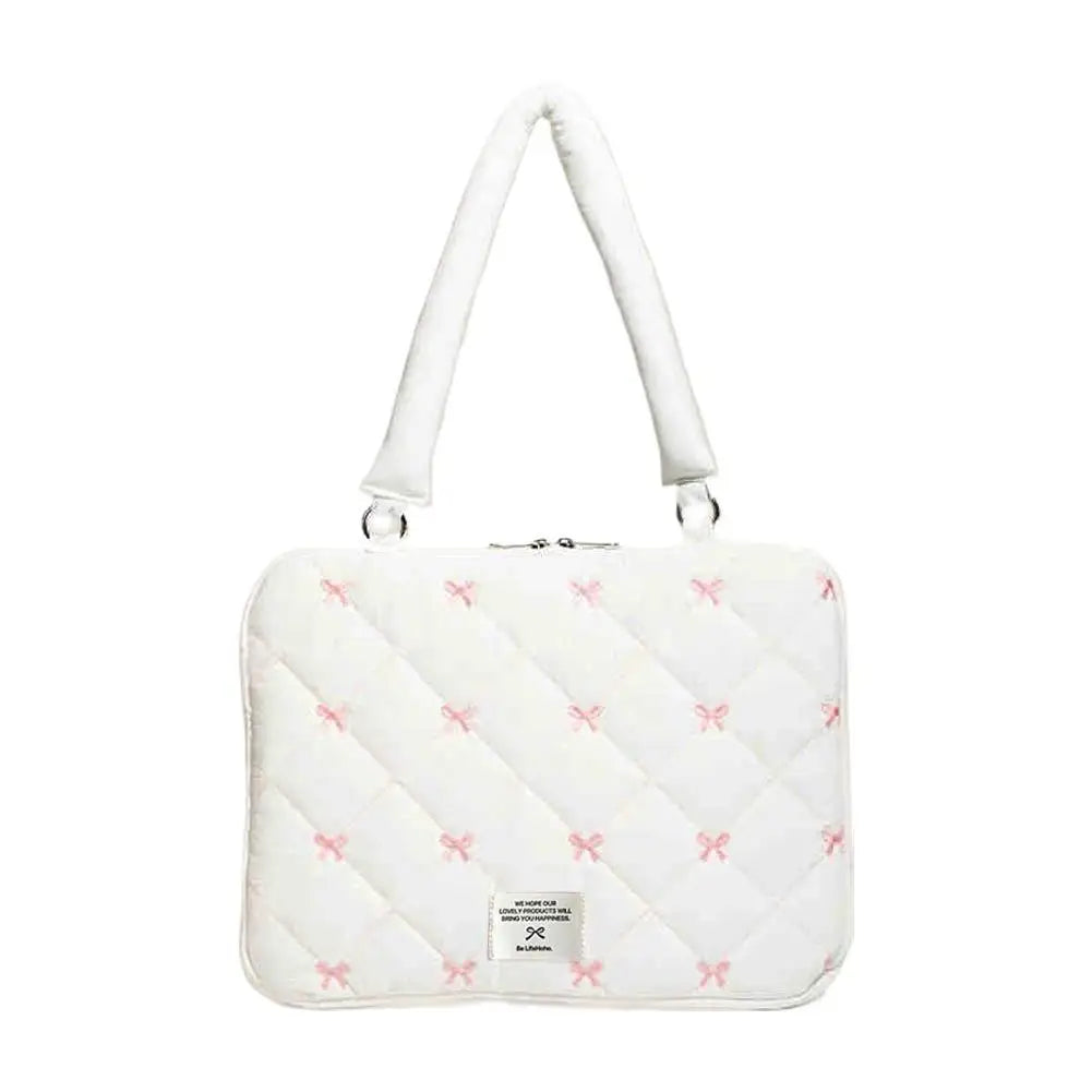 Cute Bow Embroidered Laptop Sleeve Bag For 11-15 Inch Portable Shoulder Handbag Fashion Notebook Case For Women