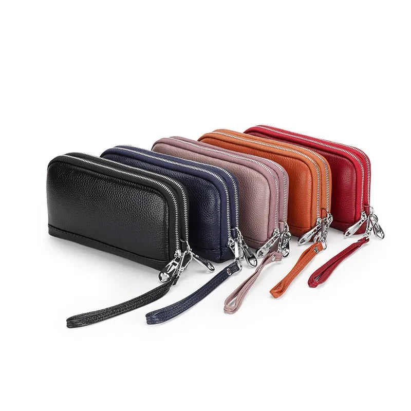 Women Long Wallet Genuine Leather Wristlet Clutch Purse Bag 2-Layer Zipper Wallets Phone Bag Money Purses