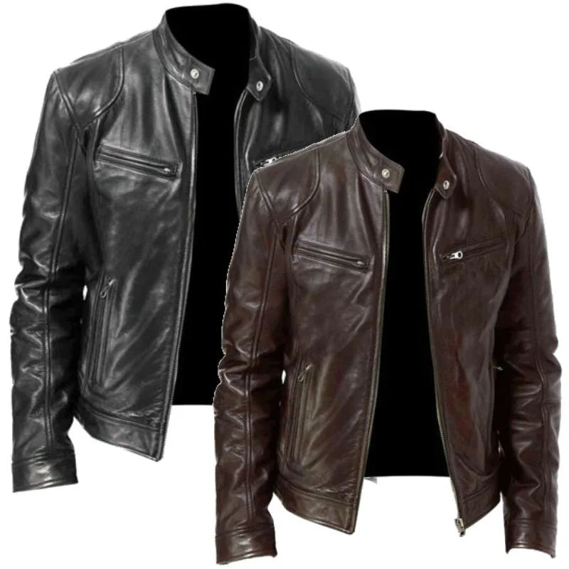 2024 Motorcycle Leather Jackets Man Casual Fashion Motorcycle Coat Slim Fit Lapel PU Jackets Autumn Anti-wind Leather Coat Male
