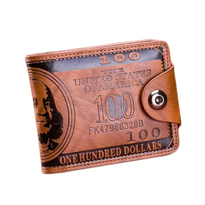 Male Leather Walet Photo Card Holder Fashion Large Capacity Wallet Purse Bag Men's Wallets With 100 US Dollar Pattern Wallet