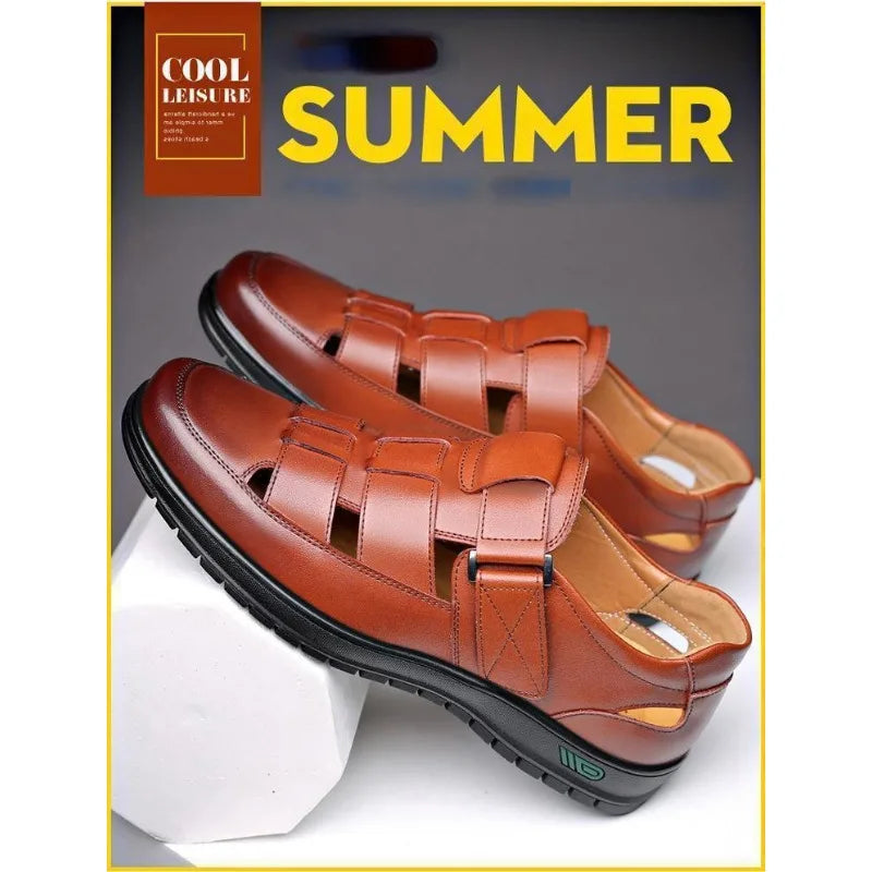 2026 Men Leather Shoes Business Casual Forma Wear High Heels Soft Sole Non-Slip Summer Sandals Black Leather Shoes Luxury Shoes