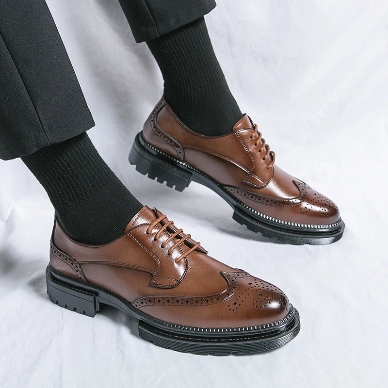 Leisure Genuine Leather Shoes for Men, British Pointed Business Attire, Office Wear, Korean Version, Height Increase Men's Shoes
