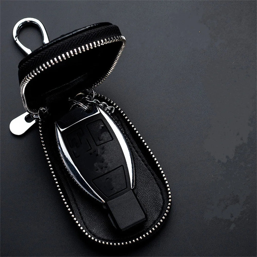 Leather Car Key Case Fashion Mini Men'S Key Wallet Pocket Key Holder Organizer Pouch Keys Organizer Large Capacity Zipper Bag