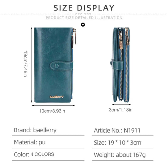 Oil Wax Leather Women's Long Wallet With Double Zipper Buckle Large Capacity Clutch Bag Multi-Card Holder