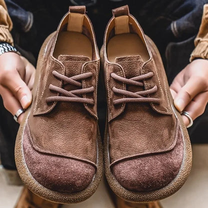 2025 Autumn New Leather Casual Shoes Wide Head Retro Low-top Lace-up Men's Shoes Trendy Versatile Soft Sole Breathable Shoes