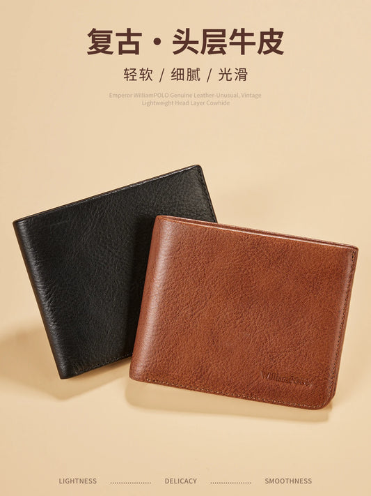 Men's Wallet 2025 New Style Vintage Top Grain Leather Ultra-Thin Card Holder Anti-Theft Anti-Scratch Anti-De-Magnetization Card