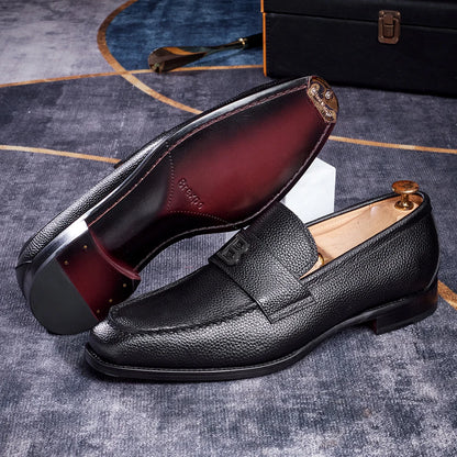 Men's High-End Genuine Leather Loafers Comfortable Flat Casual Glossy black Handmade Office Banquet Shoes