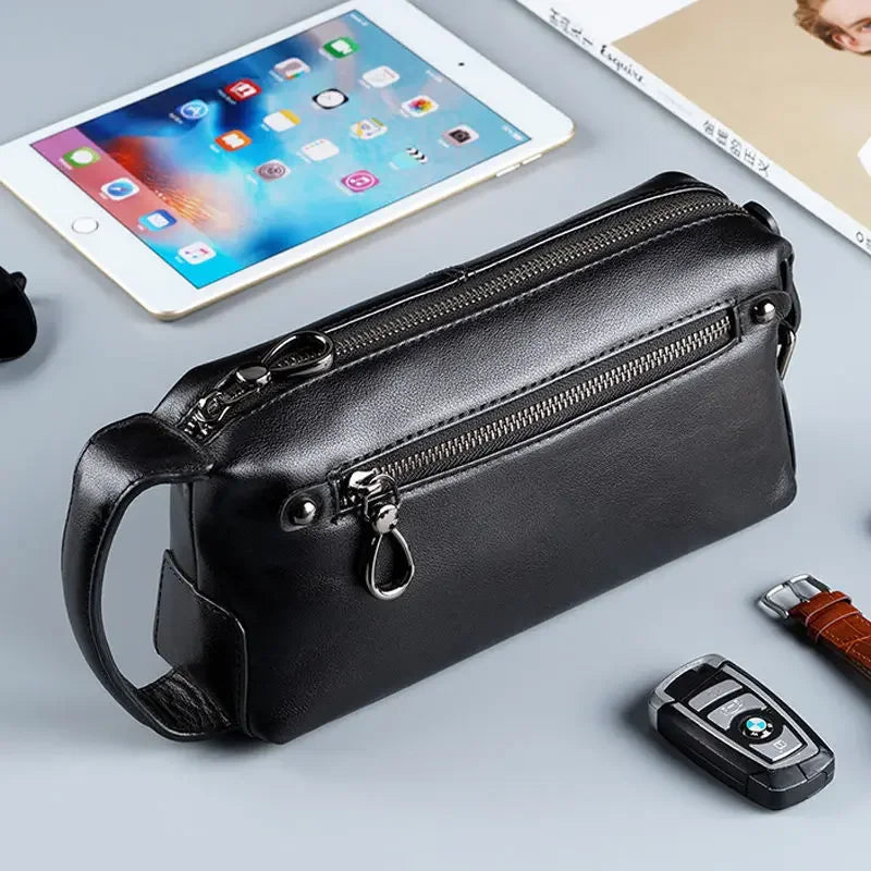 2024 New Fashion Men Large Clutch Cow Genuine Real Leather Boy Handbags Luxury Brand Business Clutches Male Wallets Cash Purses