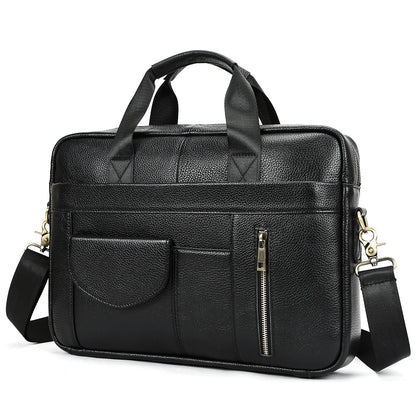 Best-selling business men's genuine leather briefcase with large capacity - 14-inch laptop carrying case - top-grade cowhide bag